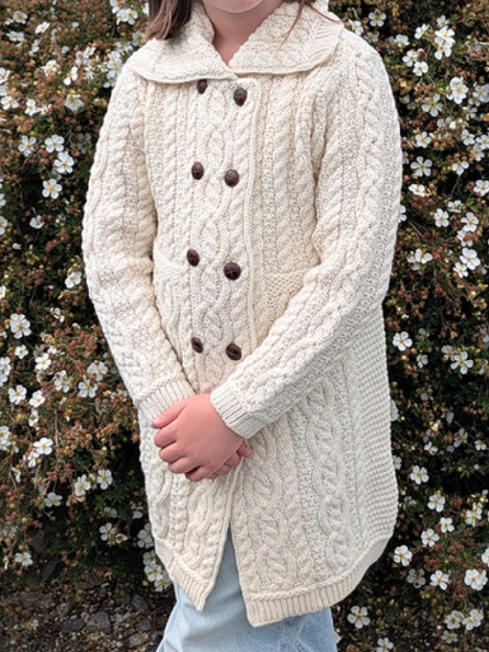 Kid's Double Breasted Aran Merino Cardigan Ages 6/7yrs